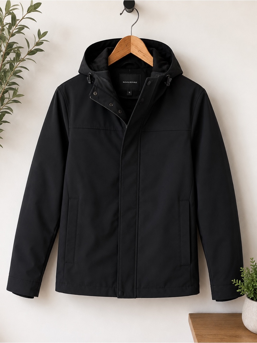 Banana Republic Men's Black Hooded Jacket